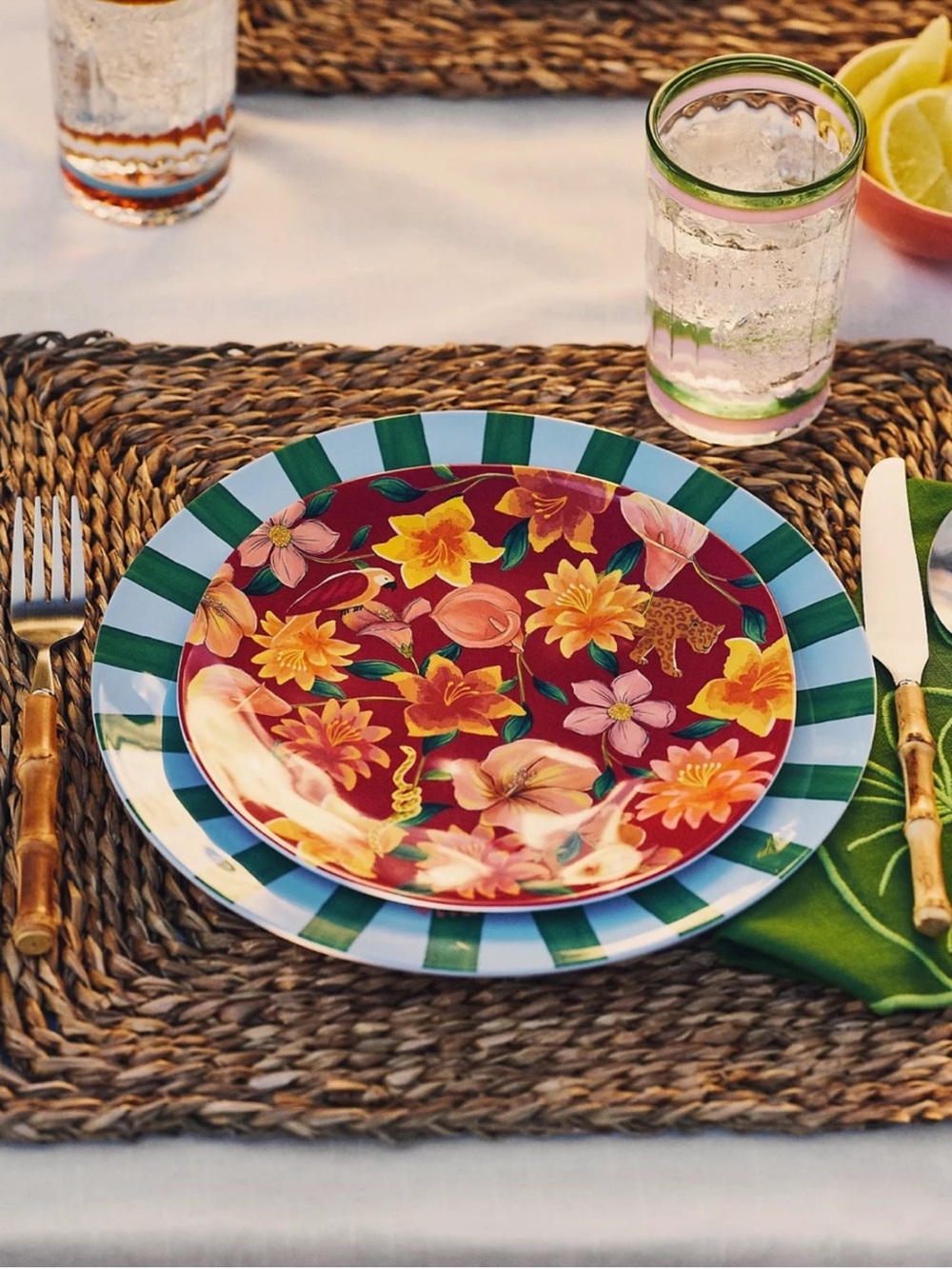 Farm Rio x Anthropologie Melamine Dessert Plate Tropical Red Berry Hibiscus